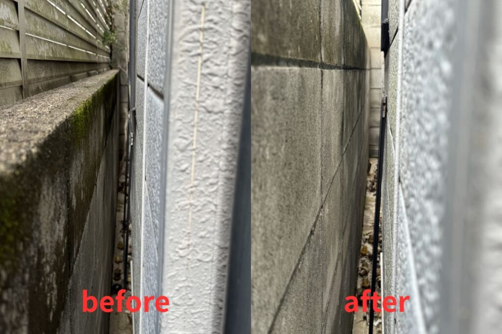 隙間の木の伐採作業前と作業後の写真